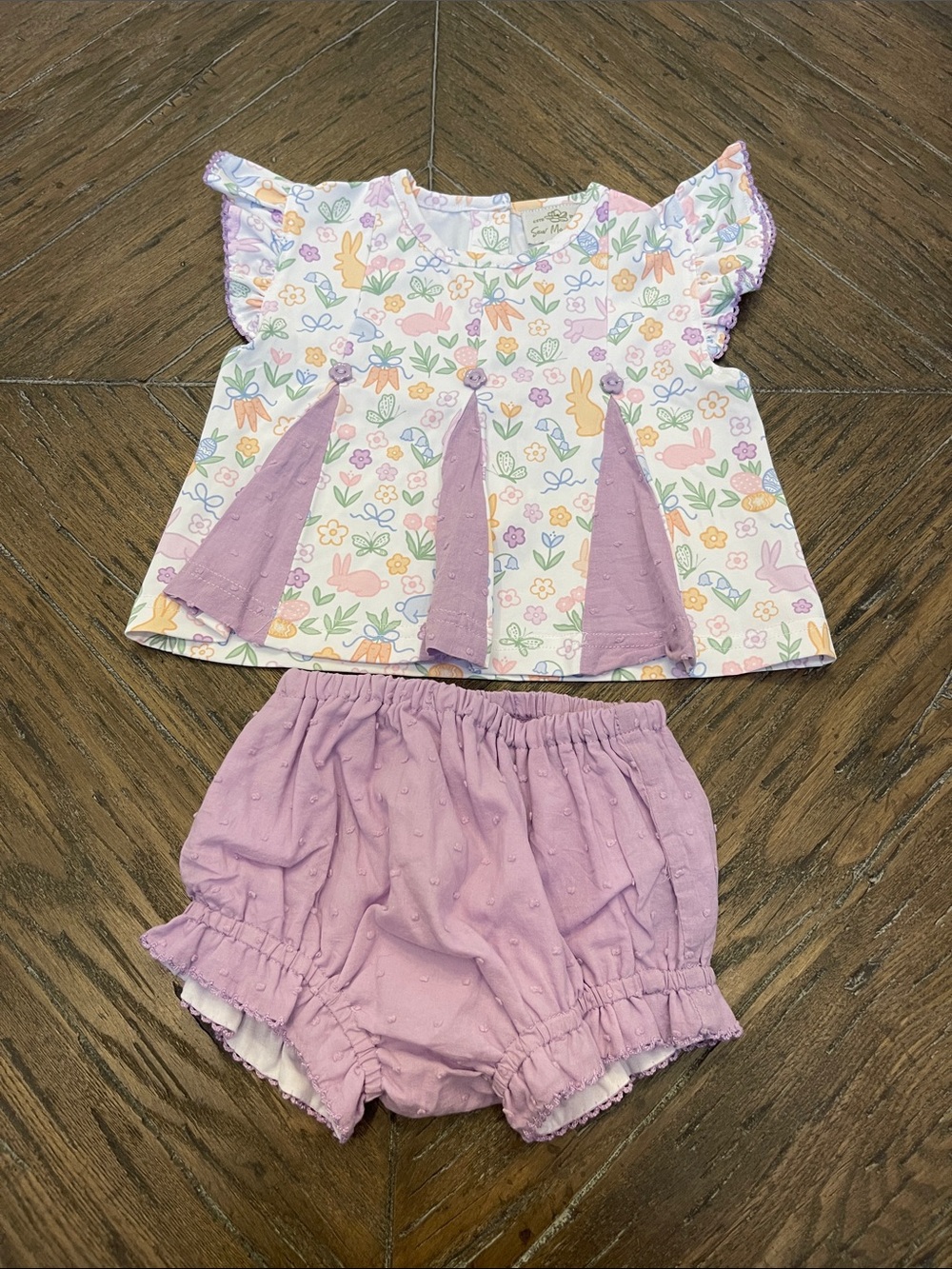 Sew Magnolia Pastel Bunny Print Top & Lavender Bloomers Set